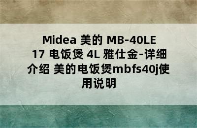 Midea 美的 MB-40LE17 电饭煲 4L 雅仕金-详细介绍 美的电饭煲mbfs40j使用说明